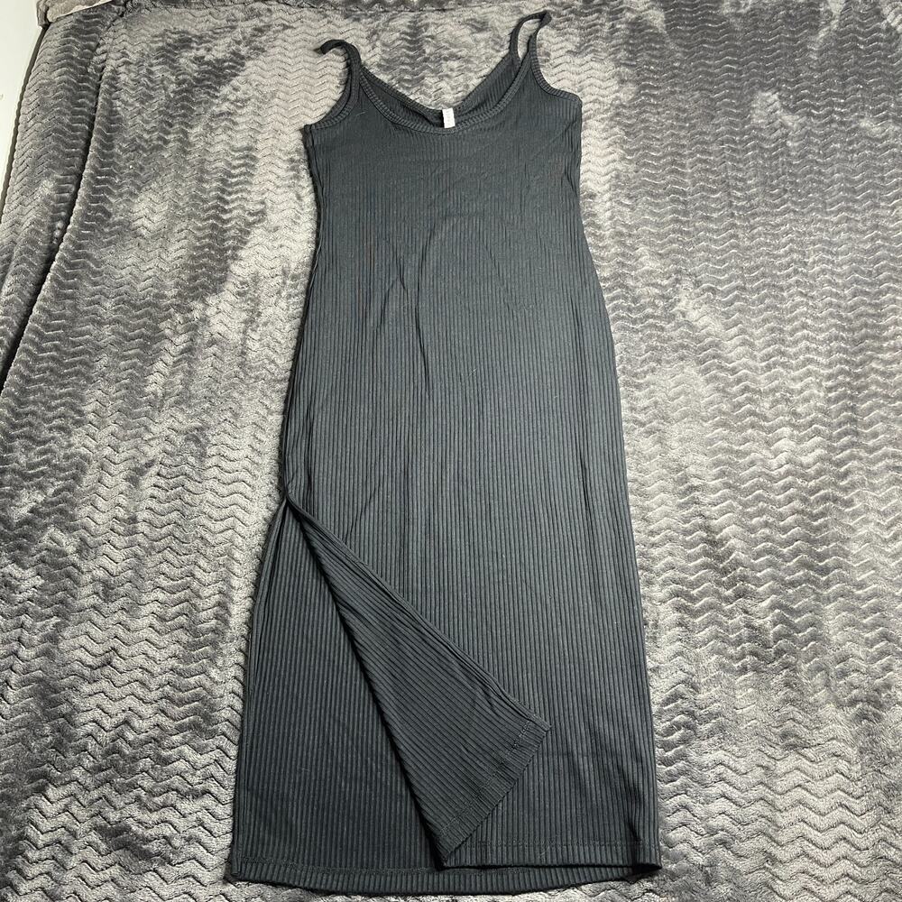 Fabletics Women's XS Aubrey Rib Dress Black Side Slit Contouring Midi Tank NWT - Picture 3 of 4
